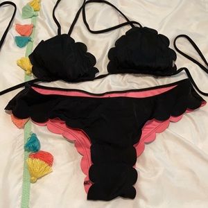 Black PINK scalloped two piece bathing suit